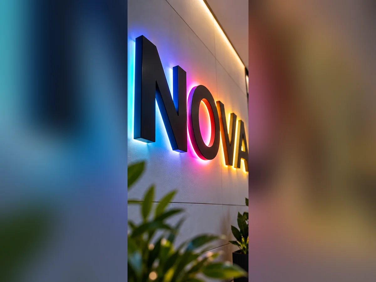 M3Sign Publicidad Fuenlabrada Letras luminosas LED en Madrid Sur con iluminación multicolor azul, rosa y naranja para negocios y establecimientos comerciales.