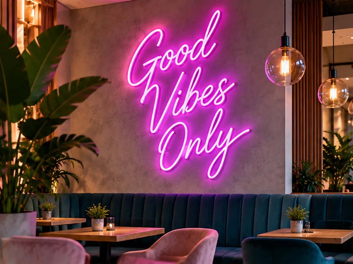Neón LED decorativo en interiores de negocios en Madrid