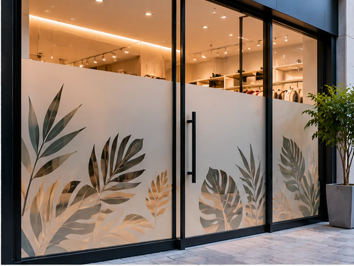 Vinilos efecto ácido en escaparates y puertas de cristal de un negocio